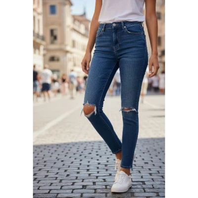 SO Womens High Rise Ultimate Curvy Jegging Size 5 Blue Distressed RIpped Stretch - Image 1 of 4