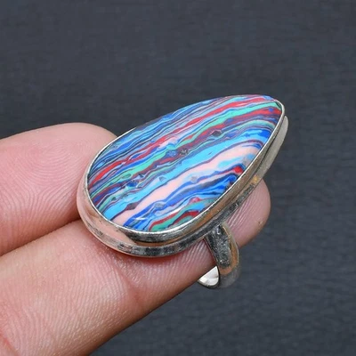 Радужное ювелирное кольцо ручной работы с кальсиликой размер США 7,5 w844 - Изображение 1 из 3