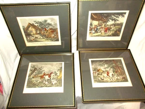 Vintage 4er Set gerahmte Fuchsjagd Drucke von G. Morland & graviert von E. Bell - Bild 1 von 14