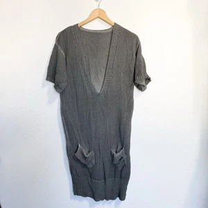COP COPINE Strick Pullover Kleid Gr. 2 Taschen Kurzarm Oversize grau Baumwolle - Bild 1 von 8