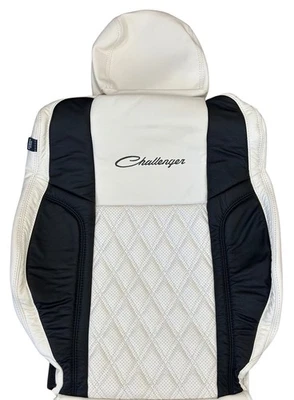 Pearl Off White & Black Leather Seat Covers for 2015-23 Dodge Challenger w/ Logo - Image 1 of 4