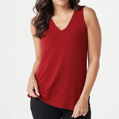Susan Graver Size 5X Burgundy Liquid Knit V-Neck Tank Top - Image 1 of 2