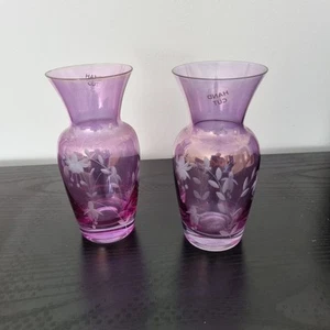 2x hand cut glass vases pretty amethyst/pale purple 6" tall no damage - Picture 1 of 7