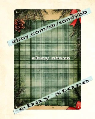 Green Plaid Tin Sign Rustic Holiday Border Design - Image 1 of 4