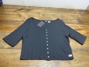 Levis Women's Knit Crop Top Pearl Snap Shirt Black Size XL NWT - Picture 1 of 11