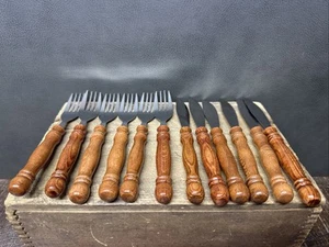 Juego de 6 cuchillos horquillas vintage de acero inoxidable con mango de madera cada MCM - Imagen 1 de 5