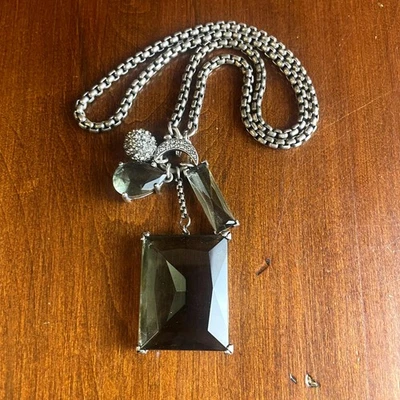 Collar de Cuarzo Ahumado Distintivo Plata Cristal Luna Lágrima Bohemio Elegante Foto 1 de 4