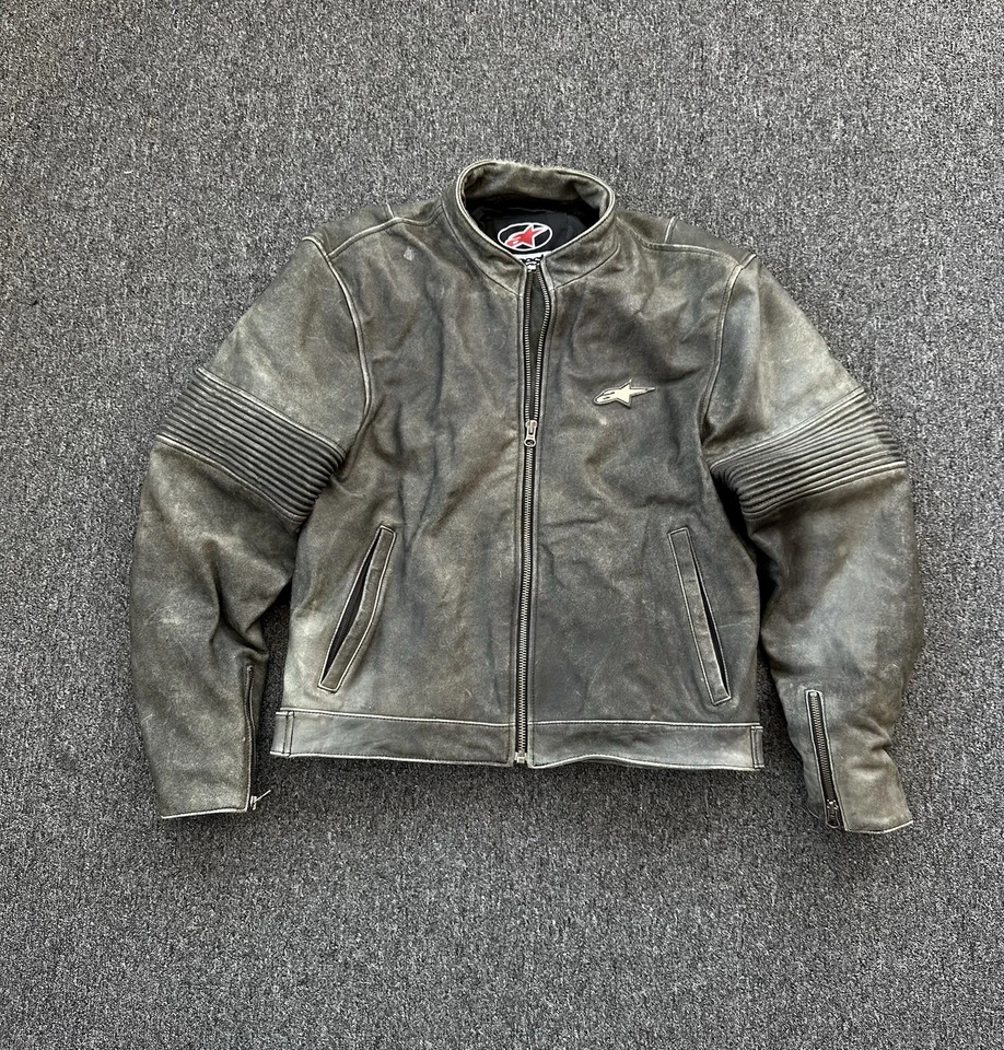 Chaqueta de moto Alpine Star gris de cuero de vaca para hombre talla M RARA  Foto 1 de 4