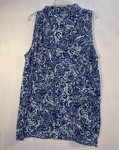 floral ivy blouse XL Royal Blue White Sleeveless Women’s Shirt - Picture 1 of 9