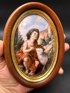Ancien médaillon ovale en émail deLIMOGES Saint Jean-Baptiste signé André BUREAU - Imagen 1 de 11