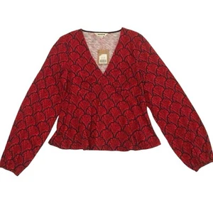 New Boden Womens V Neck Peplum Top Hot Pepper Blossomy Girly Dainty Red Size 6 - Picture 1 of 9