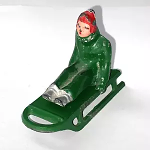 Vintage Barclay (?) Metal / Lead Sledder w/ Sled Christmas Putz Train Display - Picture 1 of 9