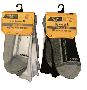 6 PAIRS MENS CARHARTT FORCE MID WEIGHT CREW SOCKS LARGE 9-11.5 WHITE & Black NEW