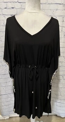 Spense миниатюрный черный v-образным вырезом короткий рукав туника блестки с подкладкой рубашка платье размер 10p - Изображение 1 из 4