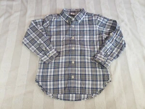 Boys GAP Plaid Button Down Front Shirt Size 5T White Blue Yellow Roll Tab Sleeve - Picture 1 of 10