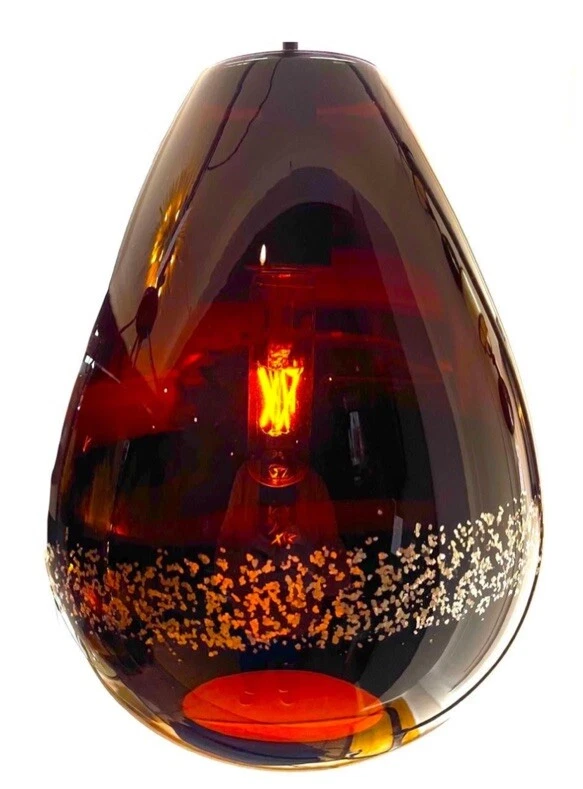 Pingente de vidro arte soprada marrom com faixa de flocos de prata - LBL Miyu MSRP $395 - Imagem 1 de 4