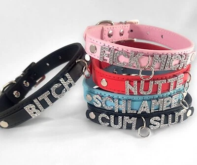 SCHLAMPE Leder Choker Halsband Damen BDSM Leder Halsbander HalsKette Fetisch - Bild 1 von 4
