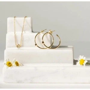 Marrin Costello 14k Gold Plated Hoops Bracelet Set White Topaz Stones Feminine - Picture 1 of 8