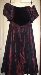 Laura Ashley vintage black & red velvet taffeta dress sz 12 UK 31 ins chest - Picture 1 of 10