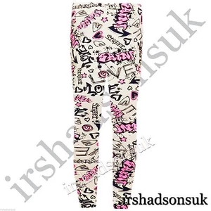 KIDS GIRLS GRAFFITI SCRIBBLE PINK COMIC FASHION LEGGING 7 8 9 10 11 12 13 YEARS - Picture 1 of 1