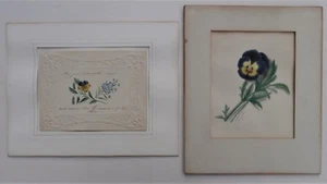 PINTURA PENSAMIENTOS Lote De 2 ARTISTA VICTORIANO Antiguo Siglo XIX "E.P." Floral con S - Imagen 1 de 12