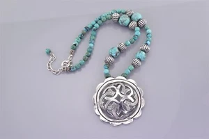 "Collar Victoria Taxco Plata Esterlina 43mm Cúpula Cuentas Turquesa 925 16" - Imagen 1 de 6