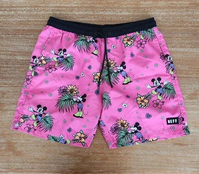 NEFF x Disney Mickey Mouse Men's Shorts L Large Hot Pink Volley Swim Tropical - Image 1 of 3