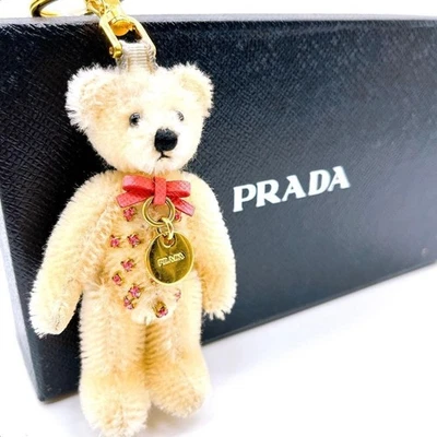 PRADA Lucky Heart Teddy Bear Key Ring Bag Charm Beige x Gold w/ Box - Image 1 of 4