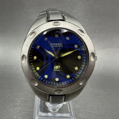 Reloj Hombre Fossil Azul 40mm Esfera Negra Tono Plateado Redondo AM-3345 Batería Nueva Foto 1 de 4