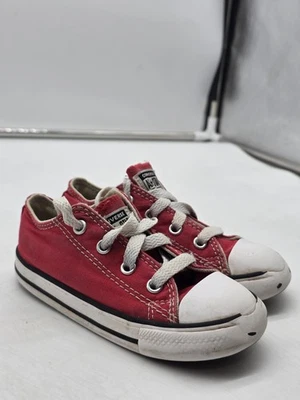 Zapatos Converse All Star Infantiles Talla 8 Rojo Lona Parte Superior Baja Tenis Con Cordones Foto 1 de 4