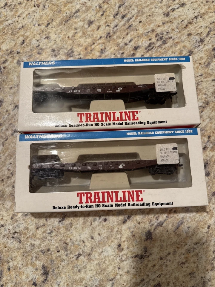 2- WALTHERS TRAINLINE #931-602 HO 50' STEEL FLAT CARS CONRAIL NEW IN BOX - Image 1 of 2