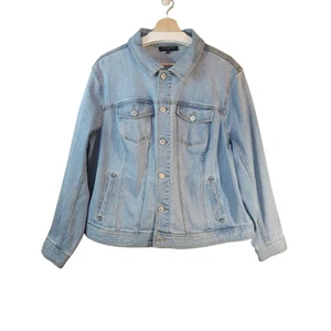 TALBOTS PLUS Denim Jean Jacket Acid Washed 2X Inside Pockets Button Up - Picture 1 of 9