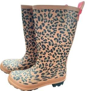 Bottes de pluie Target enfants imprimé léopard caoutchouc bottes Wellington rose onglet de traction taille 13 - Photo 1/6