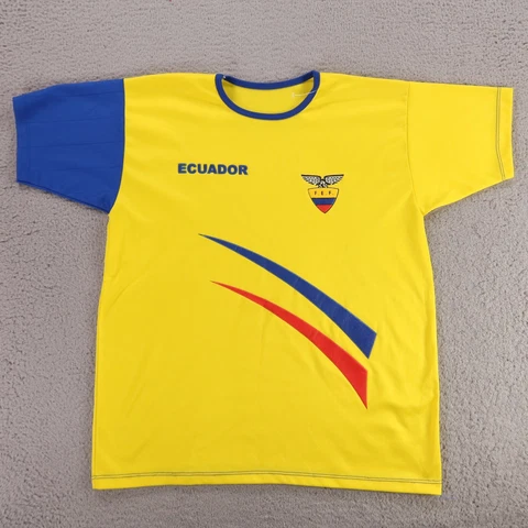 Ecuador FEF Jersey Mens Large Yellow Blue Polyester Futbol Soccer Shirt Cover