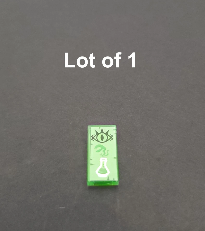 Lego 1x2 azulejo com olho de duende e frasco de prata Erlenmeyer em padrão de pergaminho - Imagem 1 de 1