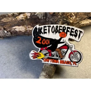 2001 Daytona Biketoberfest Rally Vest Lapel Hat Pin Pumpkin Head Headless Horsem - Picture 1 of 4