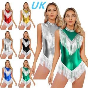 AU Womens Shiny Metallic Tassel Dance Bodysuit Fringe Figure Ice Skating Leotard - Picture 1 of 65