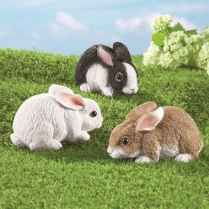 Set of 3 Realistic Bunny Rabbit Garden Figurine Statue Spring Home Yard Decor - Picture 1 of 3