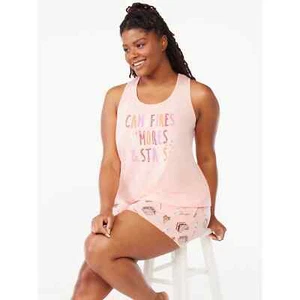 Joyspun Women's 2 Piece Print Tank Top & Shorts Pajama Set Peach Bud Size 3X - Picture 1 of 3