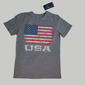Home of the Brave Men Graphic T-Shirt Size M Heather Gray USA FLAG Cotton Blend