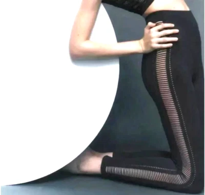 Leggings femininas ZARA sem costura recortes de costura preta XS/S contorno ilimitado nova com etiquetas - Imagem 1 de 4