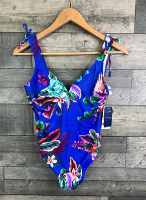 Fantasie Swimsuit Size 34D Blue Floral Halkidiki Plunge Swimming Costume One Pc - Image 1 of 4