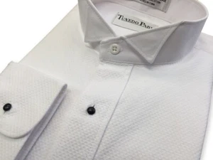 Men's NEW White Pique Tuxedo shirt 100% Cotton Bib and Cuffs Tuxedo All Sizes - Picture 1 of 4
