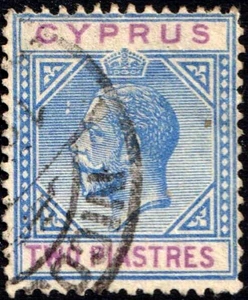 CYPRUS GEORGE V SG78a TWO pi BLUE&PURPLE BROKEN BOTTOM LEFT TRIANGLE VAR VF USED - Picture 1 of 2
