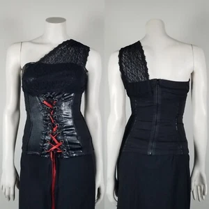 Tripp NYC Black Vintage Goth Punk Y2K One Shoulder Lace Corset Top Size Small - Picture 1 of 19