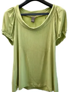 NEW KENAR womens GREEN or PURPLE SCOOP NECK Short Sleeve Pin Tuck TOP SHIRT M - Picture 1 of 14