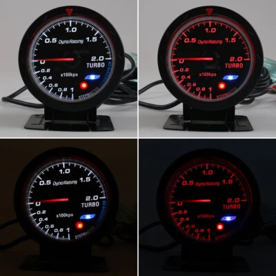 Universal 2.5'' 60mm 12V 2-Bar Turbo Boost Gauge Red & White LED Type Black Face - Image 1 of 4