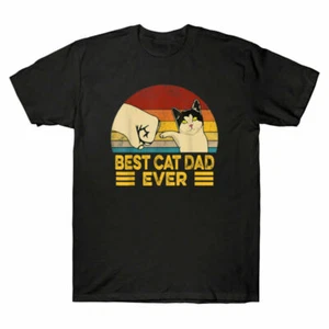 Best Cat Dad Ever Vintage Men's T-Shirt Funny Cat Daddy Father Day T-Shirt Tee - Picture 1 of 4