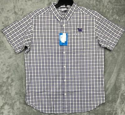 NWT Columbia Men's Shirt Washington Huskies Purple Gold White Plaid Size Large - Image 1 of 4
