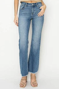 RISEN Mid-Rise Frayed Hem Bootcut Jeans - Picture 1 of 5